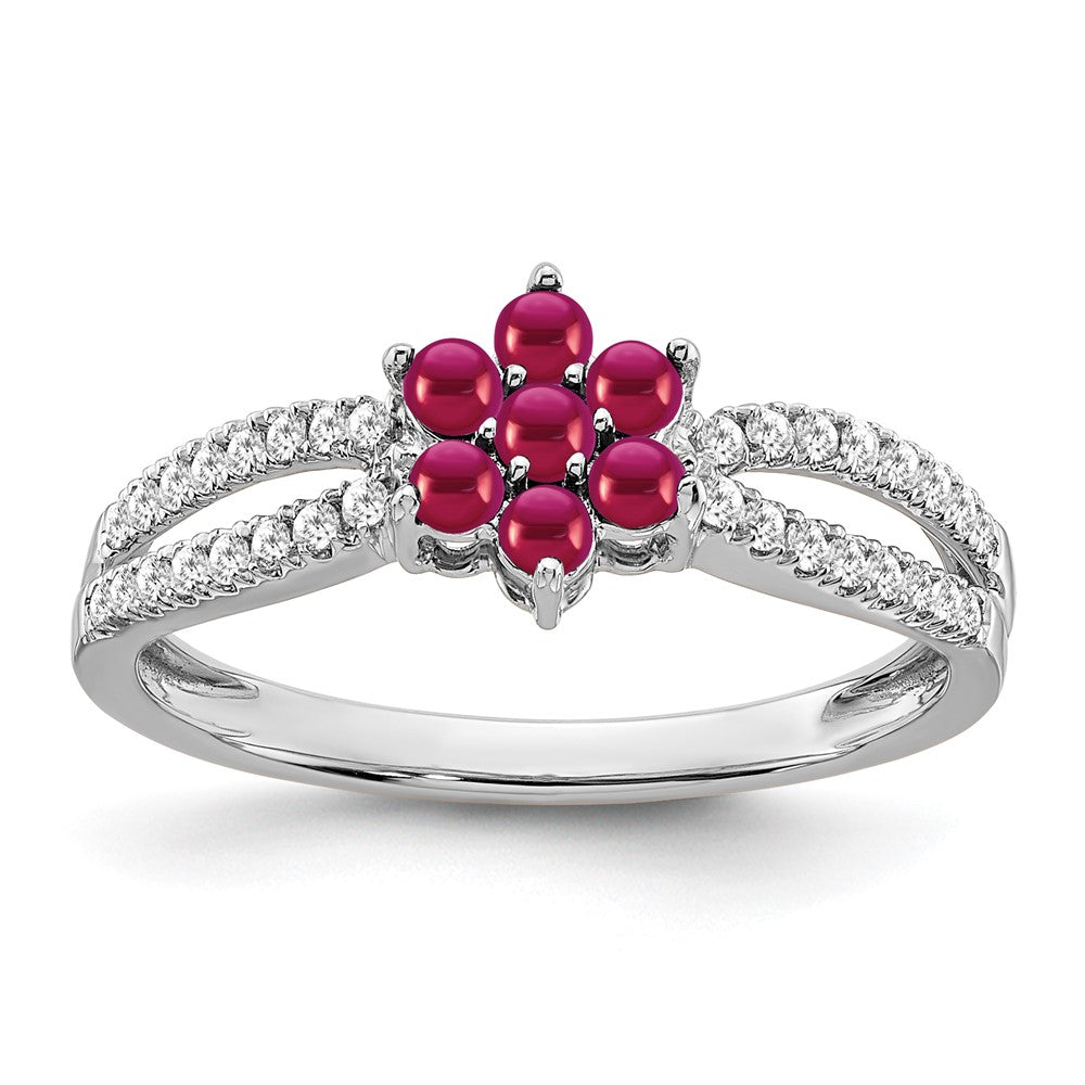 14k White Gold Ruby and Real Diamond Floral Ring