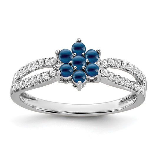 14k White Gold Sapphire and Real Diamond Floral Ring