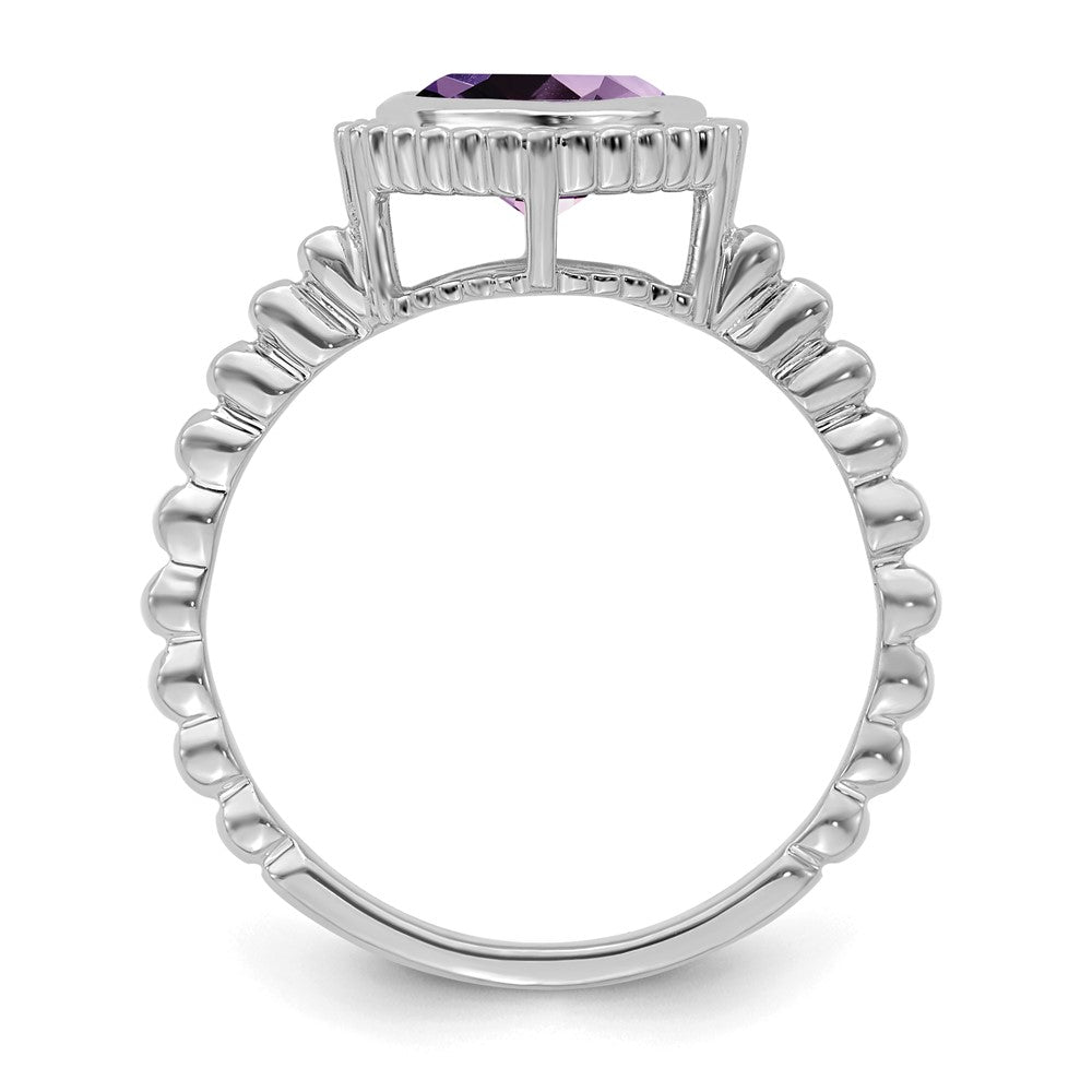 Solid 14k White Gold Cushion Simulated Amethyst Ring