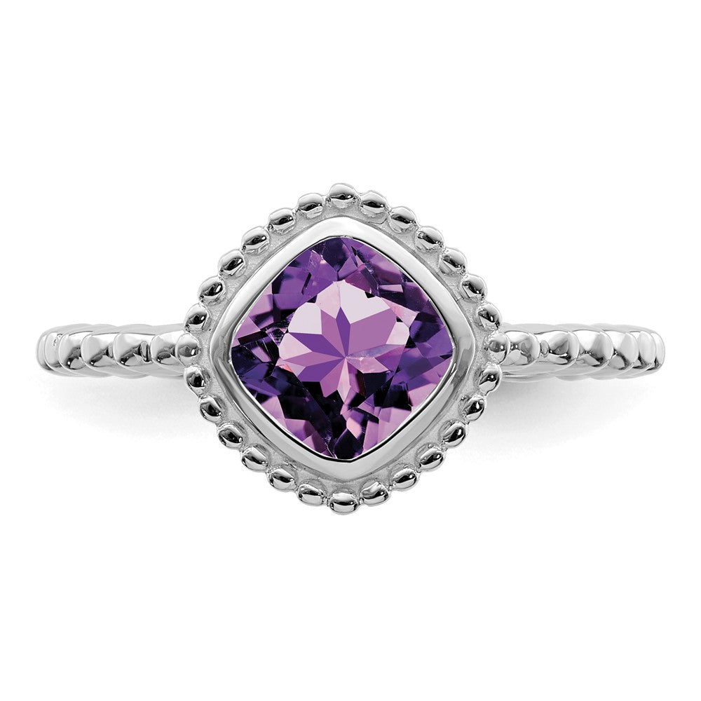 Solid 14k White Gold Cushion Simulated Amethyst Ring