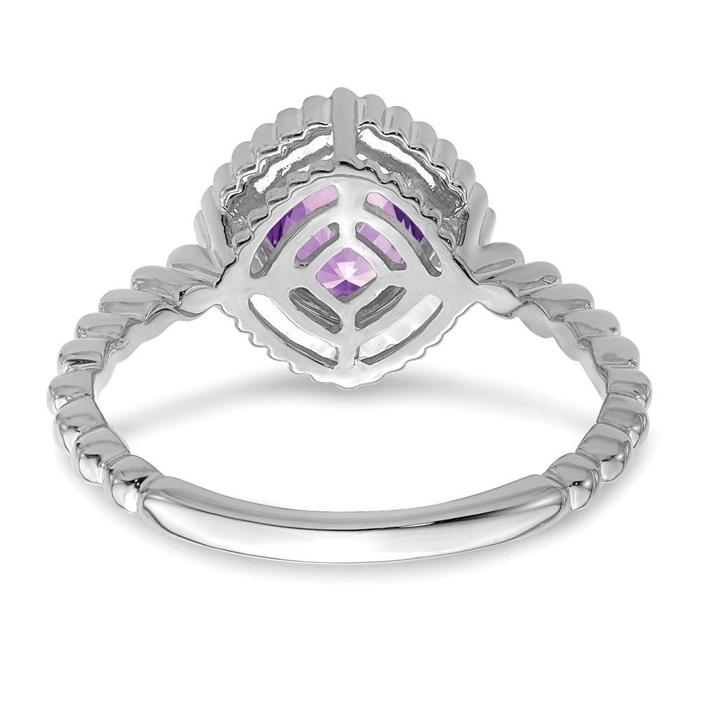 Solid 14k White Gold Cushion Simulated Amethyst Ring