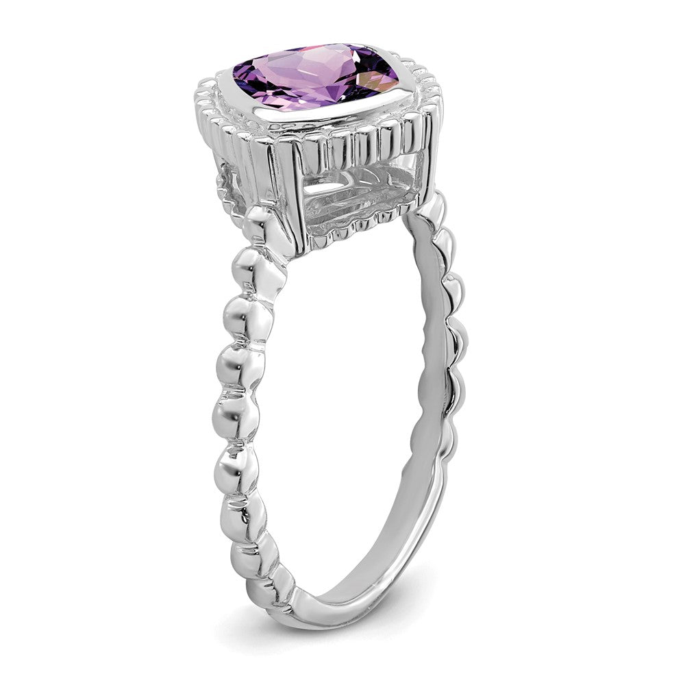 Solid 14k White Gold Cushion Simulated Amethyst Ring