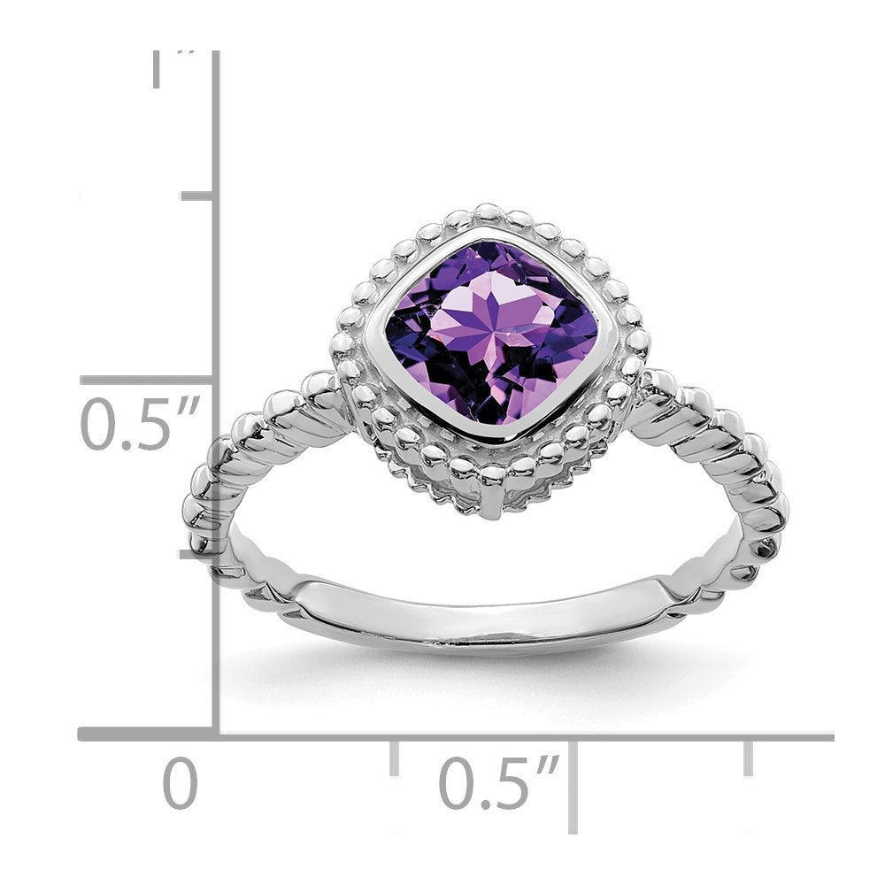 Solid 14k White Gold Cushion Simulated Amethyst Ring