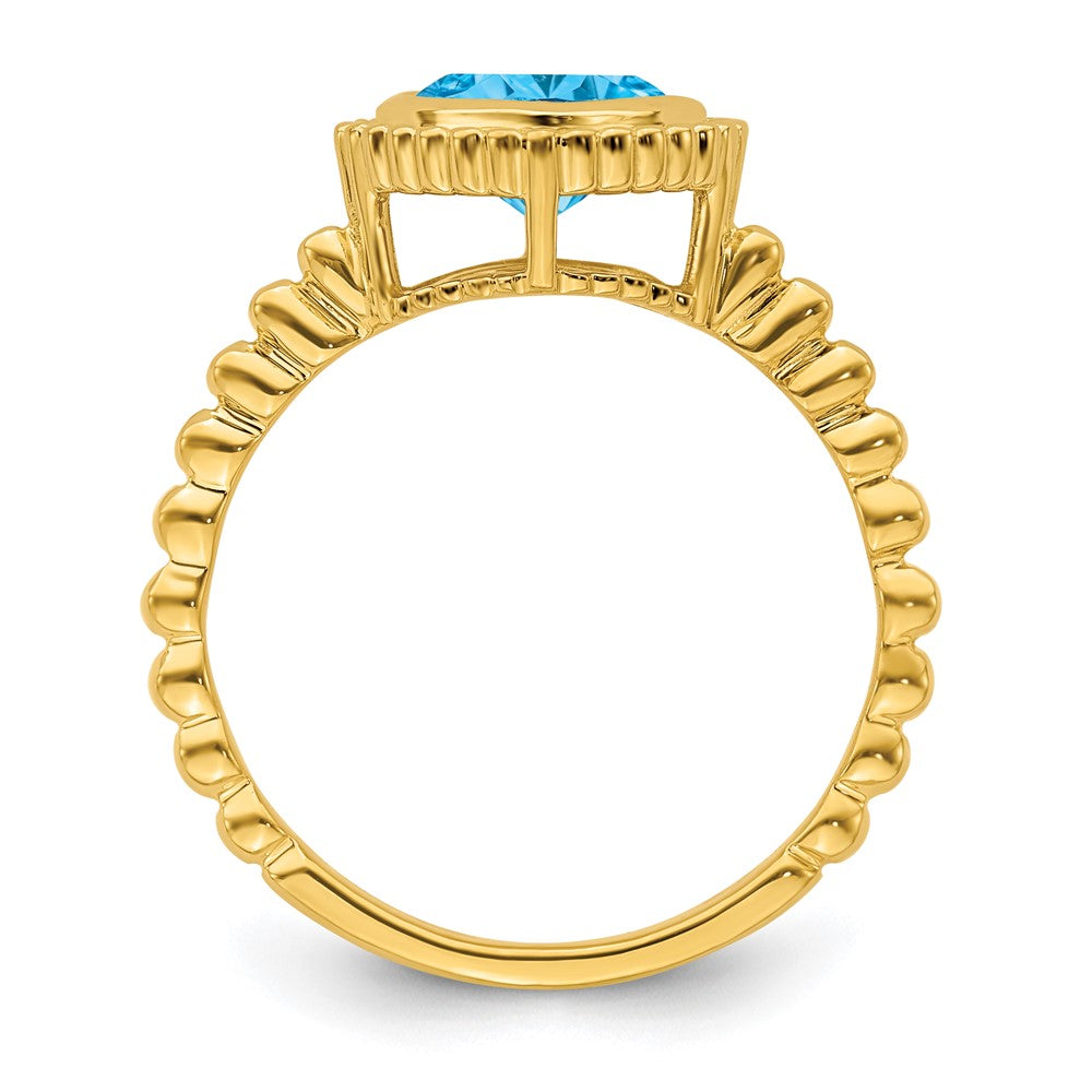 Solid 14k Yellow Gold Cushion Simulated Blue Topaz Ring