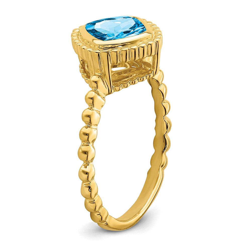 Solid 14k Yellow Gold Cushion Simulated Blue Topaz Ring