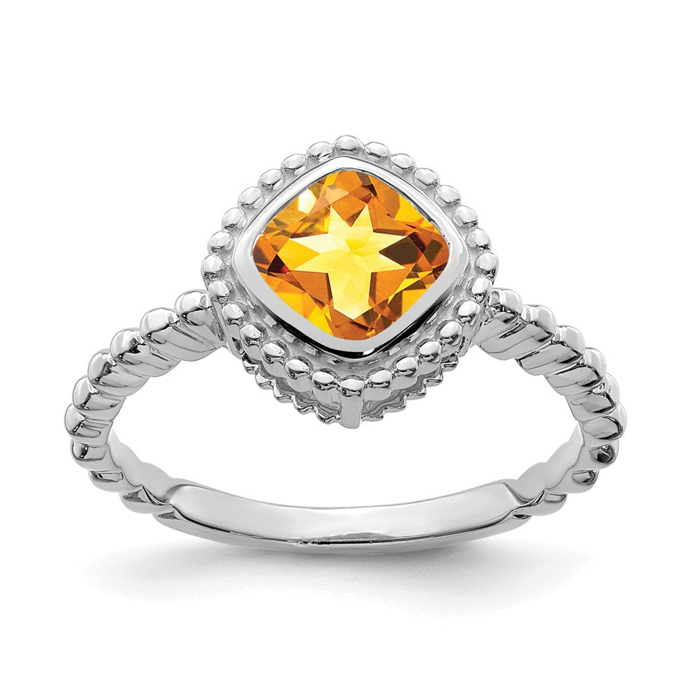 14k White Gold Cushion Citrine Ring