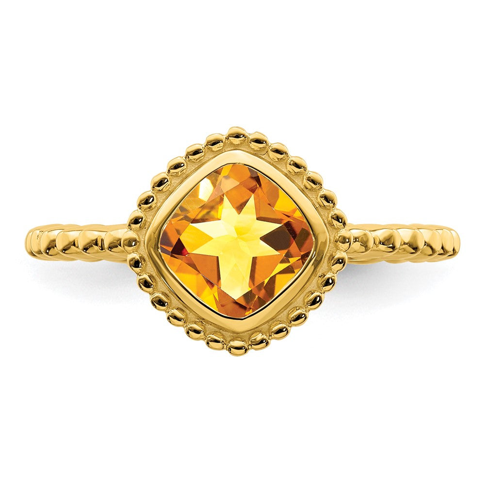 Solid 14k Yellow Gold Cushion Simulated Citrine Ring