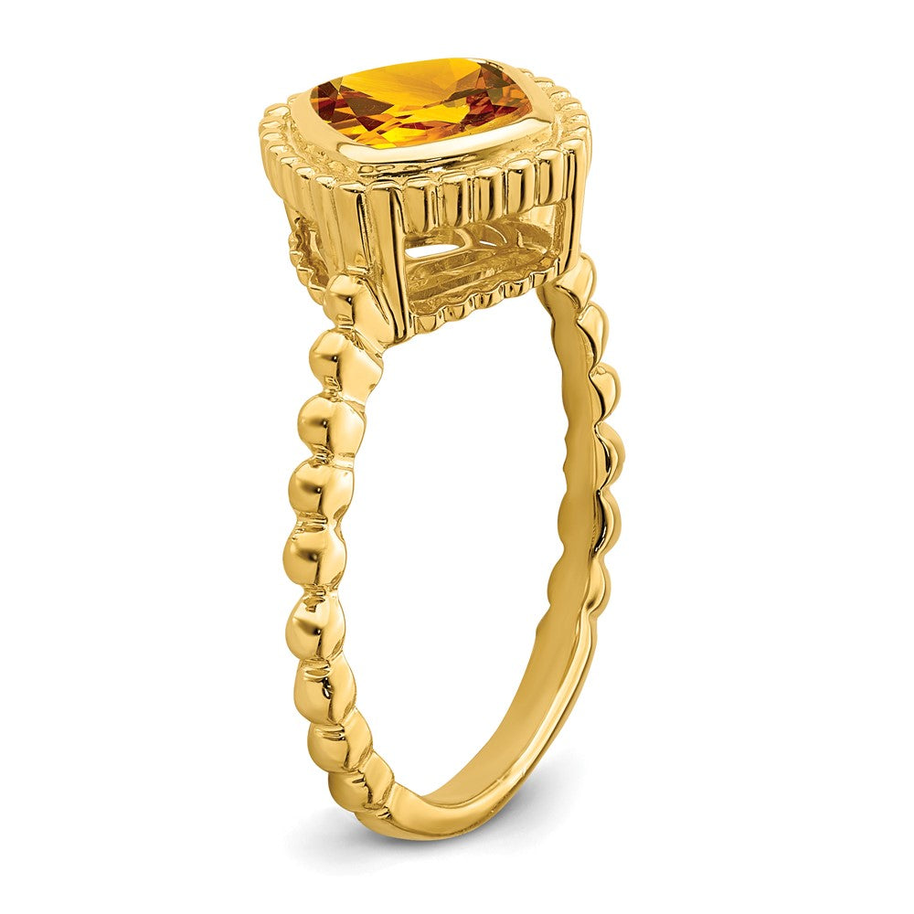 Solid 14k Yellow Gold Cushion Simulated Citrine Ring