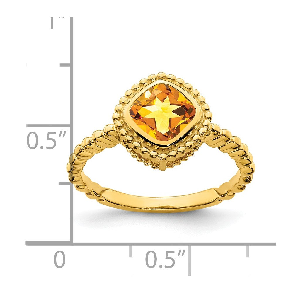 Solid 14k Yellow Gold Cushion Simulated Citrine Ring