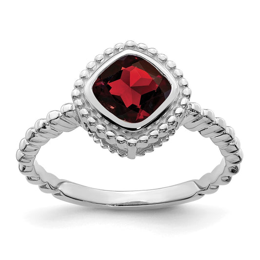 14k White Gold Cushion Garnet Ring