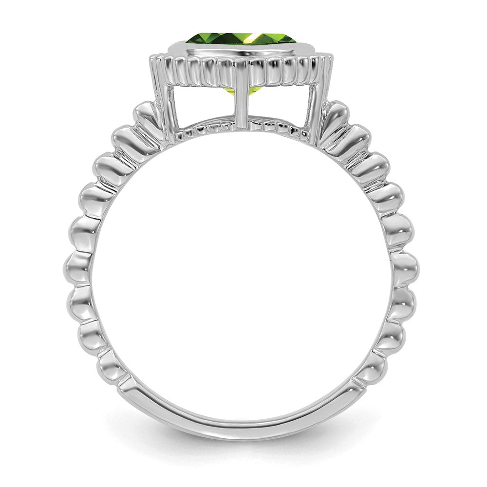 Solid 14k White Gold Cushion Simulated Peridot Ring