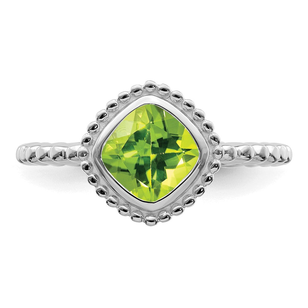 Solid 14k White Gold Cushion Simulated Peridot Ring