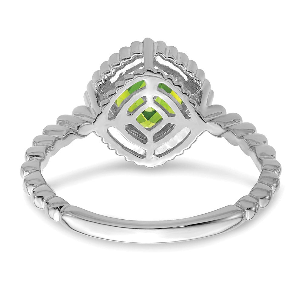 Solid 14k White Gold Cushion Simulated Peridot Ring