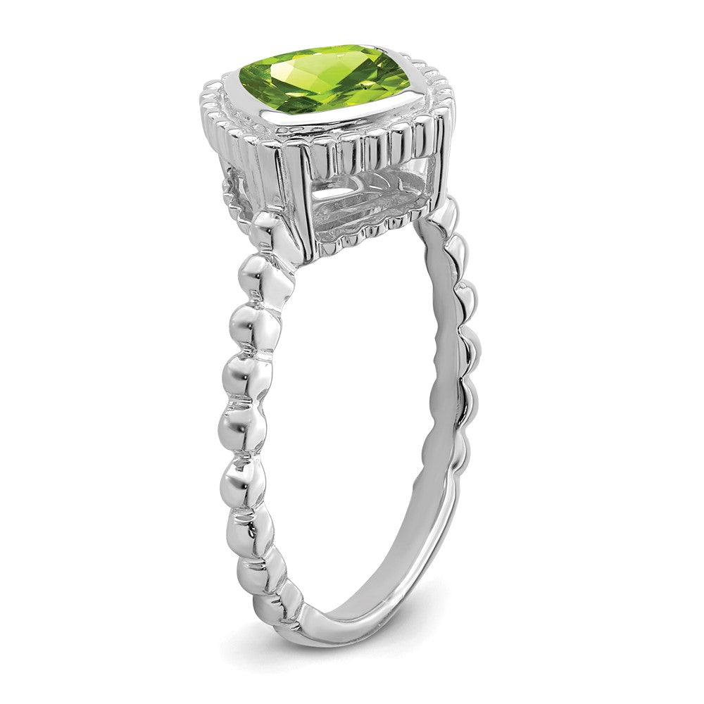 Solid 14k White Gold Cushion Simulated Peridot Ring