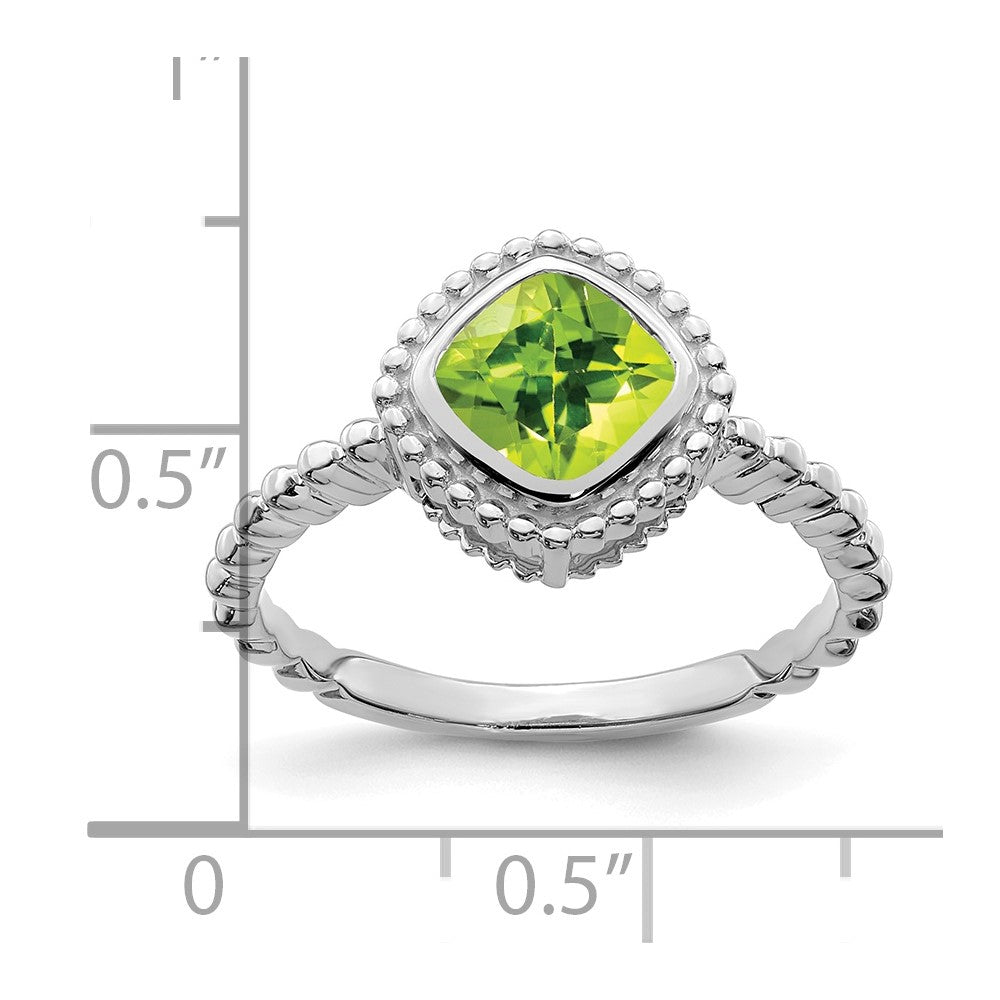 Solid 14k White Gold Cushion Simulated Peridot Ring