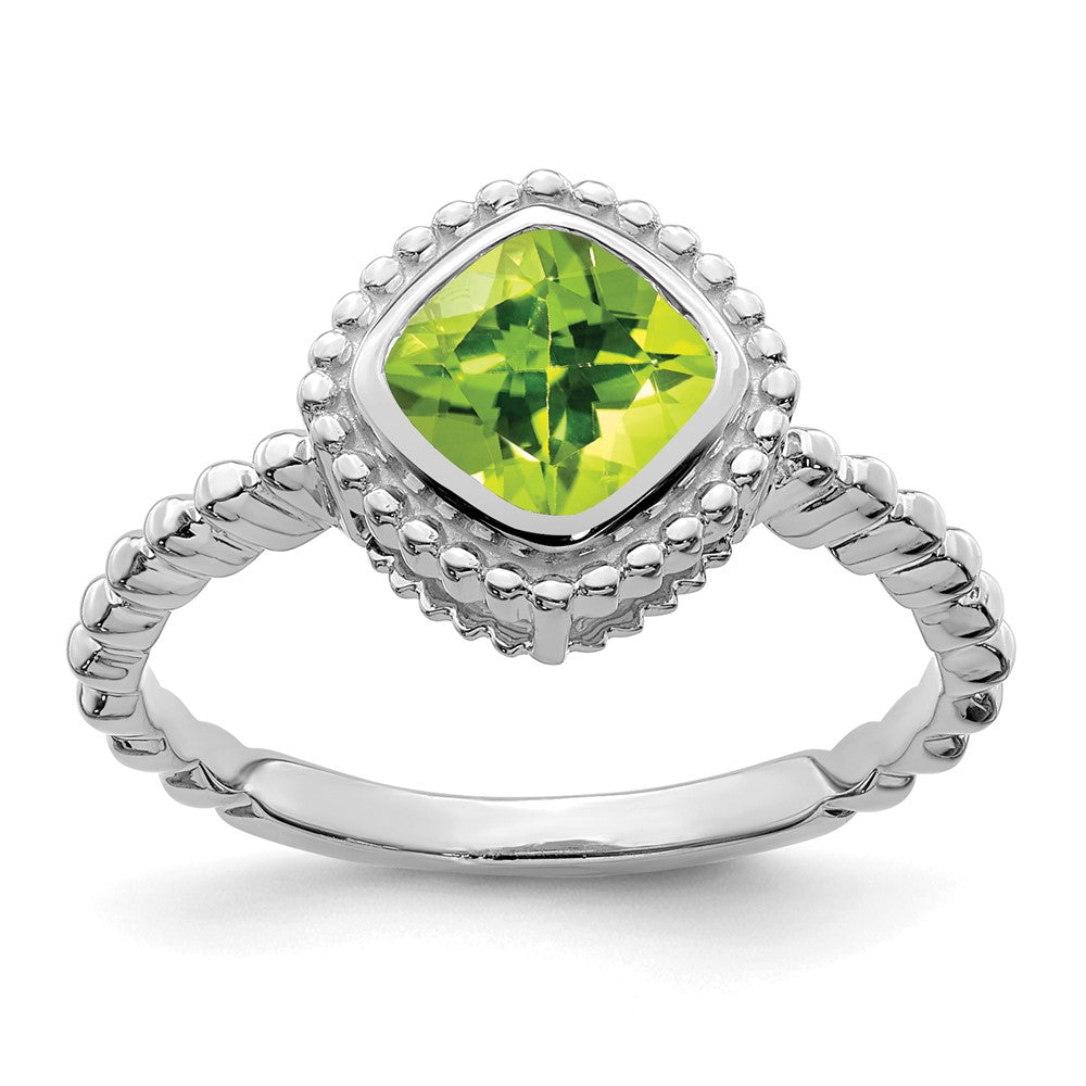 Solid 14k White Gold Cushion Simulated Peridot Ring