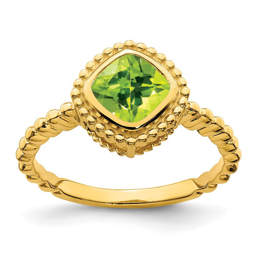 Solid 14k Yellow Gold Cushion Simulated Peridot Ring