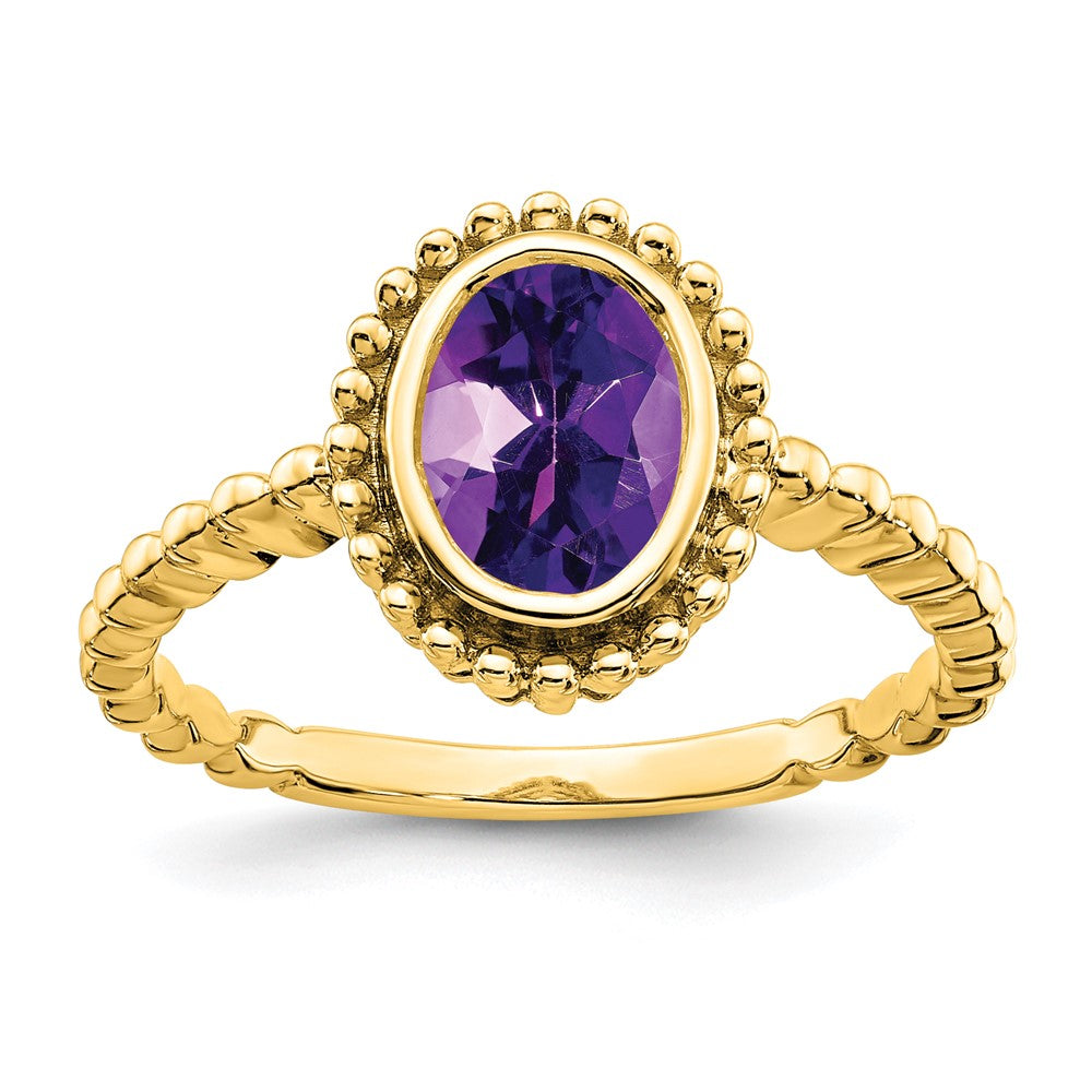 Solid 14k Yellow Gold Oval Simulated Amethyst Ring