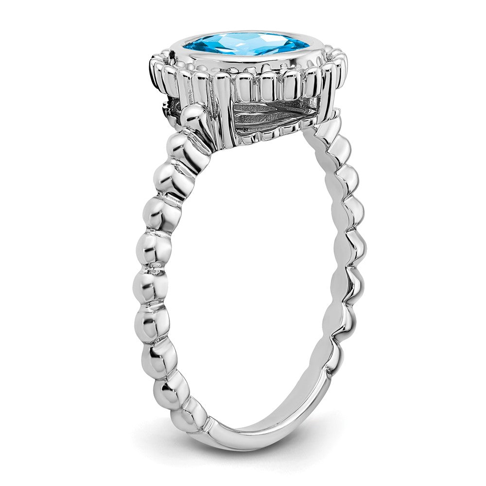 Solid 14k White Gold Oval Simulated Blue Topaz Ring