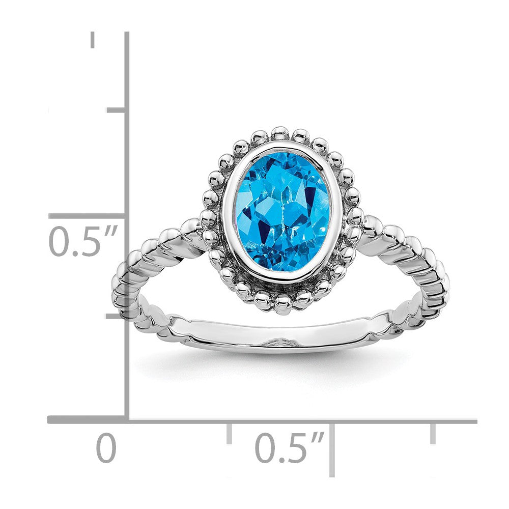 Solid 14k White Gold Oval Simulated Blue Topaz Ring