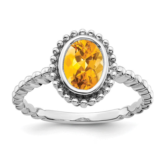 Solid 14k White Gold Oval Simulated Citrine Ring