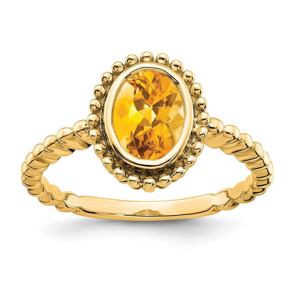 Solid 14k Yellow Gold Oval Simulated Citrine Ring