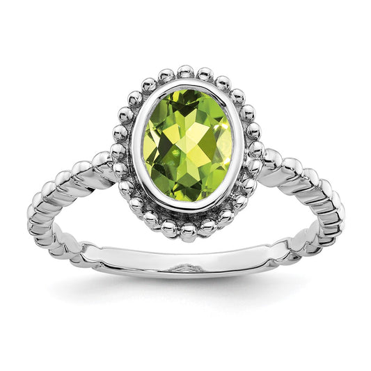 Solid 14k White Gold Oval Simulated Peridot Ring