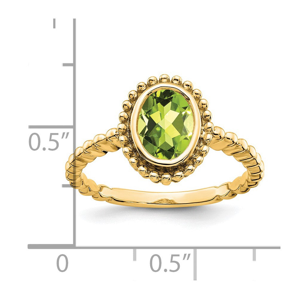 Solid 14k Yellow Gold Oval Simulated Peridot Ring