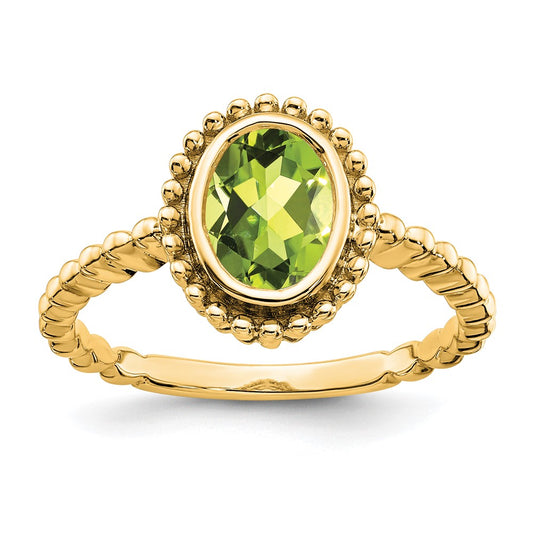 Solid 14k Yellow Gold Oval Simulated Peridot Ring