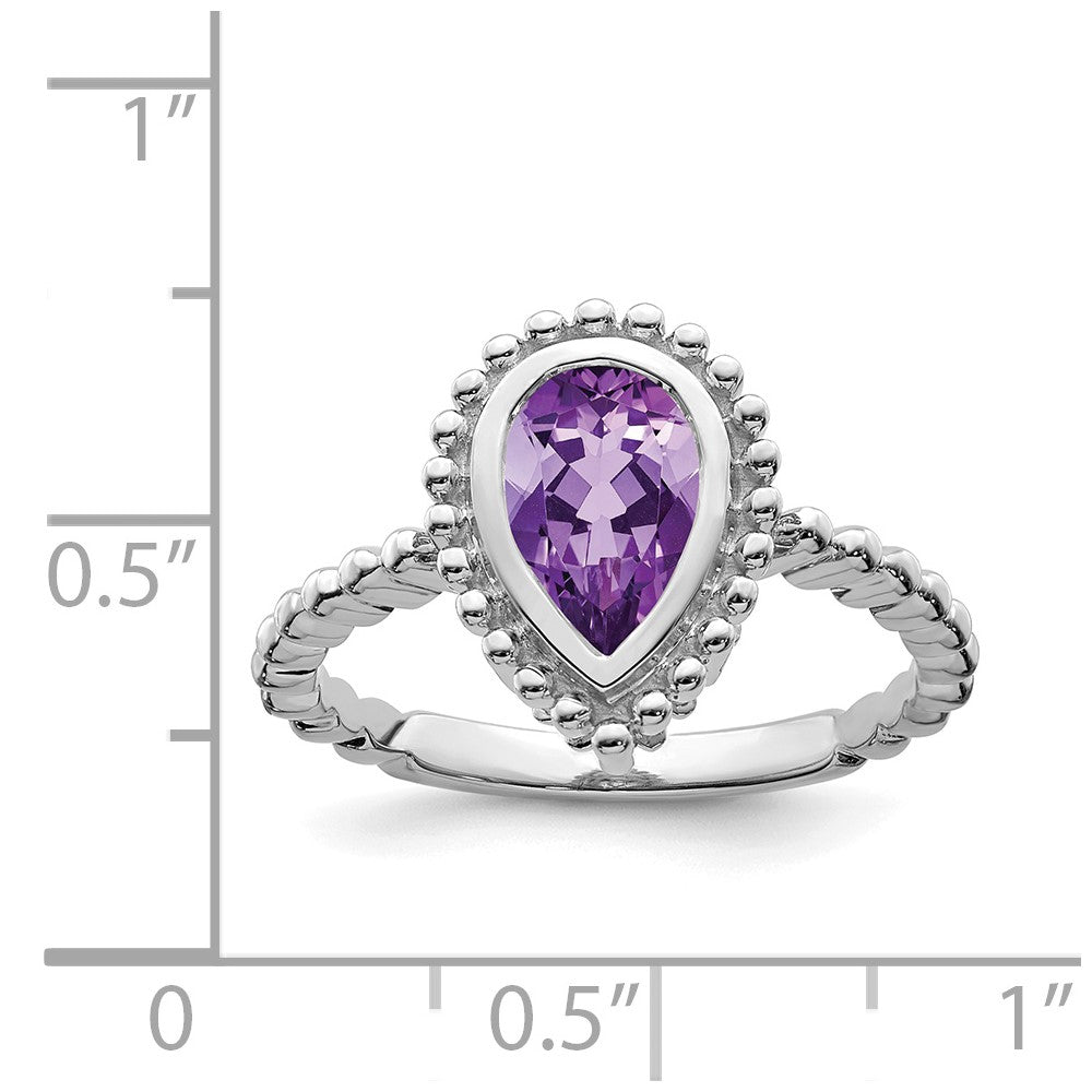 14k White Gold Pear Amethyst Ring