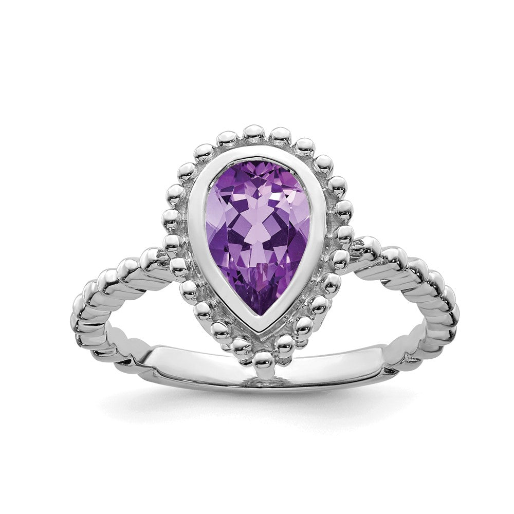 Solid 14k White Gold Pear Simulated Amethyst Ring