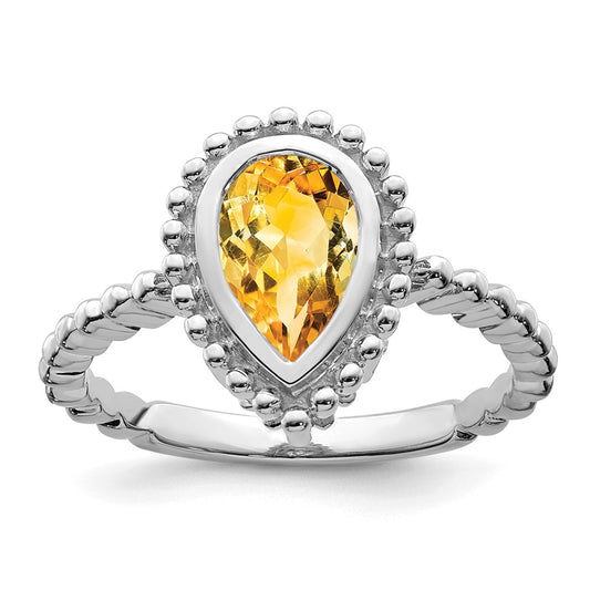 14k White Gold Pear Citrine Ring