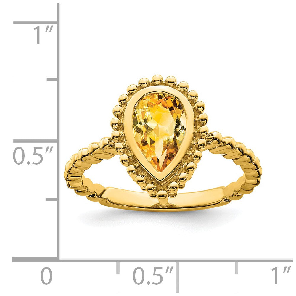 14K Yellow Gold Pear Citrine Ring