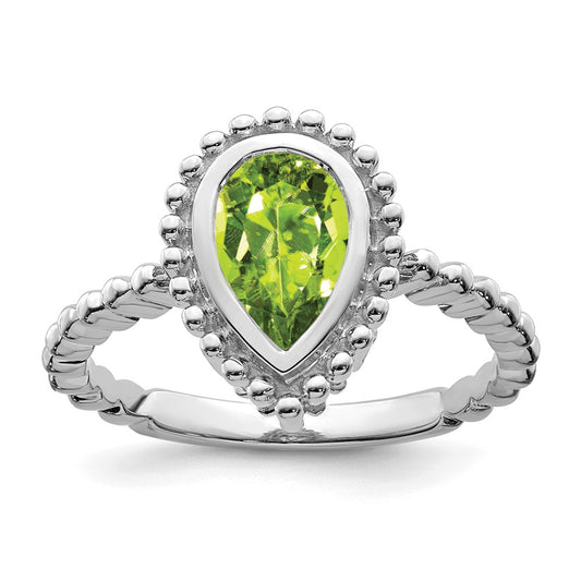 Solid 14k White Gold Pear Simulated Peridot Ring