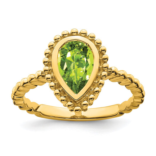 Solid 14k Yellow Gold Pear Simulated Peridot Ring