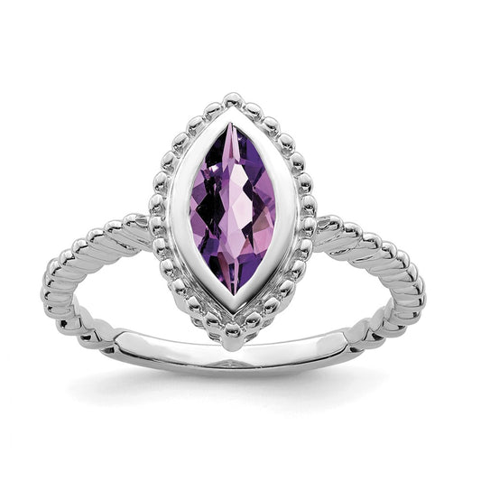 Solid 14k White Gold Marquise Simulated Amethyst Ring