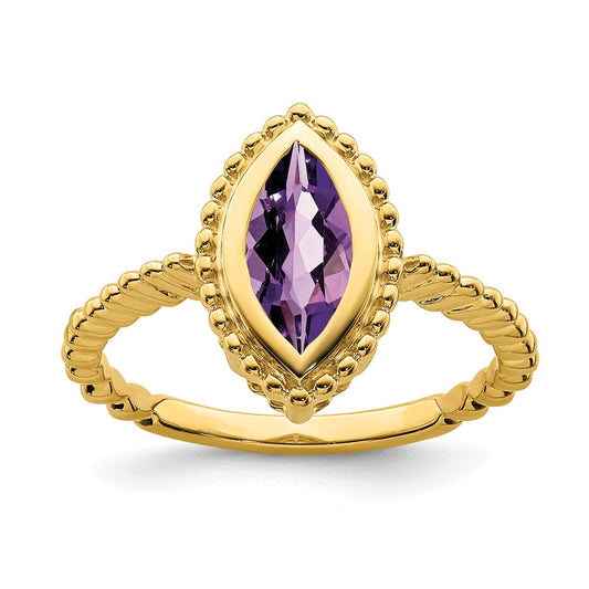 Solid 14k Yellow Gold Marquise Simulated Amethyst Ring