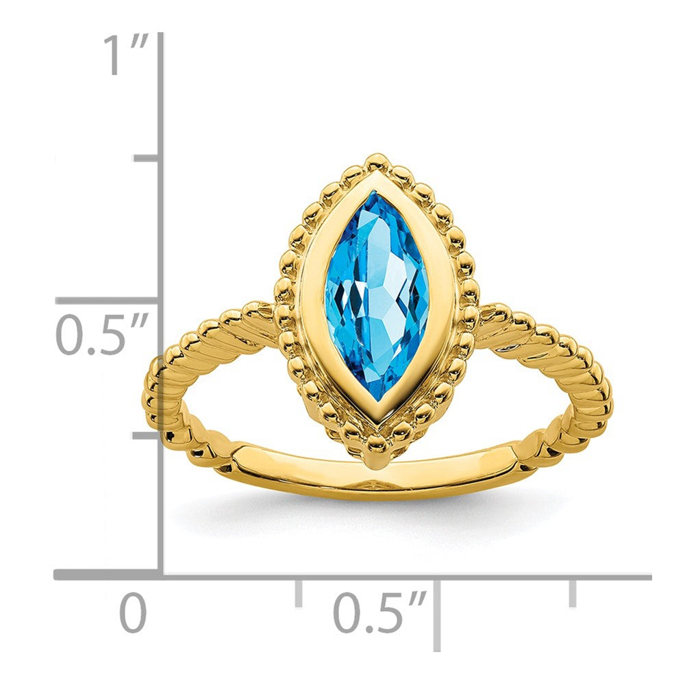 Solid 14k Yellow Gold Marquise Simulated Blue Topaz Ring