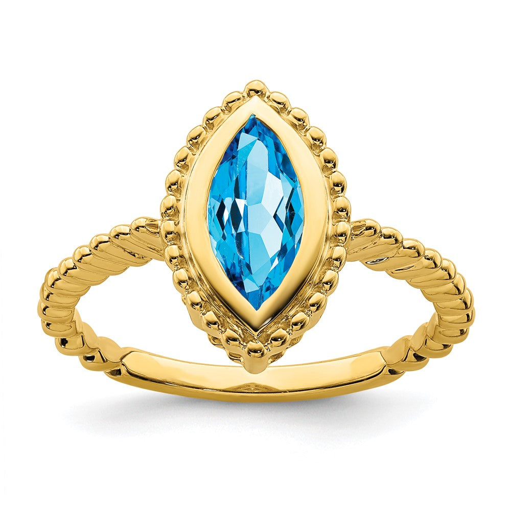 Solid 14k Yellow Gold Marquise Simulated Blue Topaz Ring