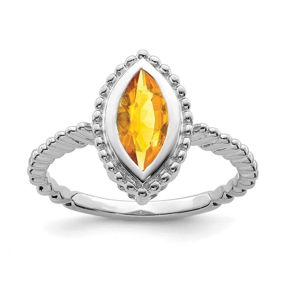 Solid 14k White Gold Marquise Simulated Citrine Ring