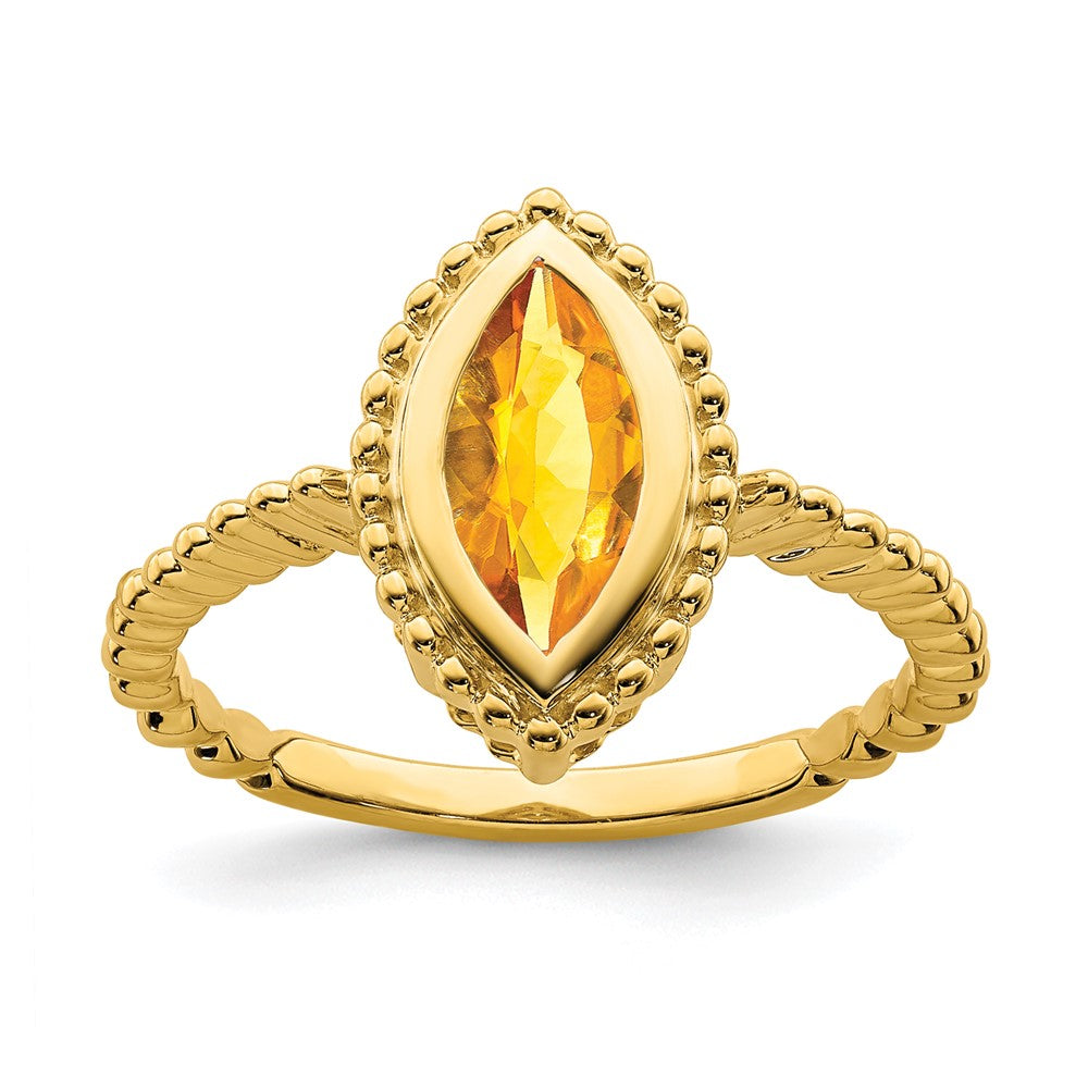 Solid 14k Yellow Gold Marquise Simulated Citrine Ring