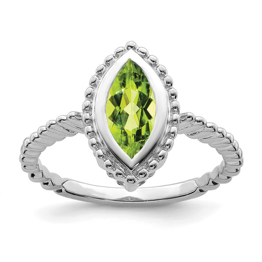 Solid 14k White Gold Marquise Simulated Peridot Ring