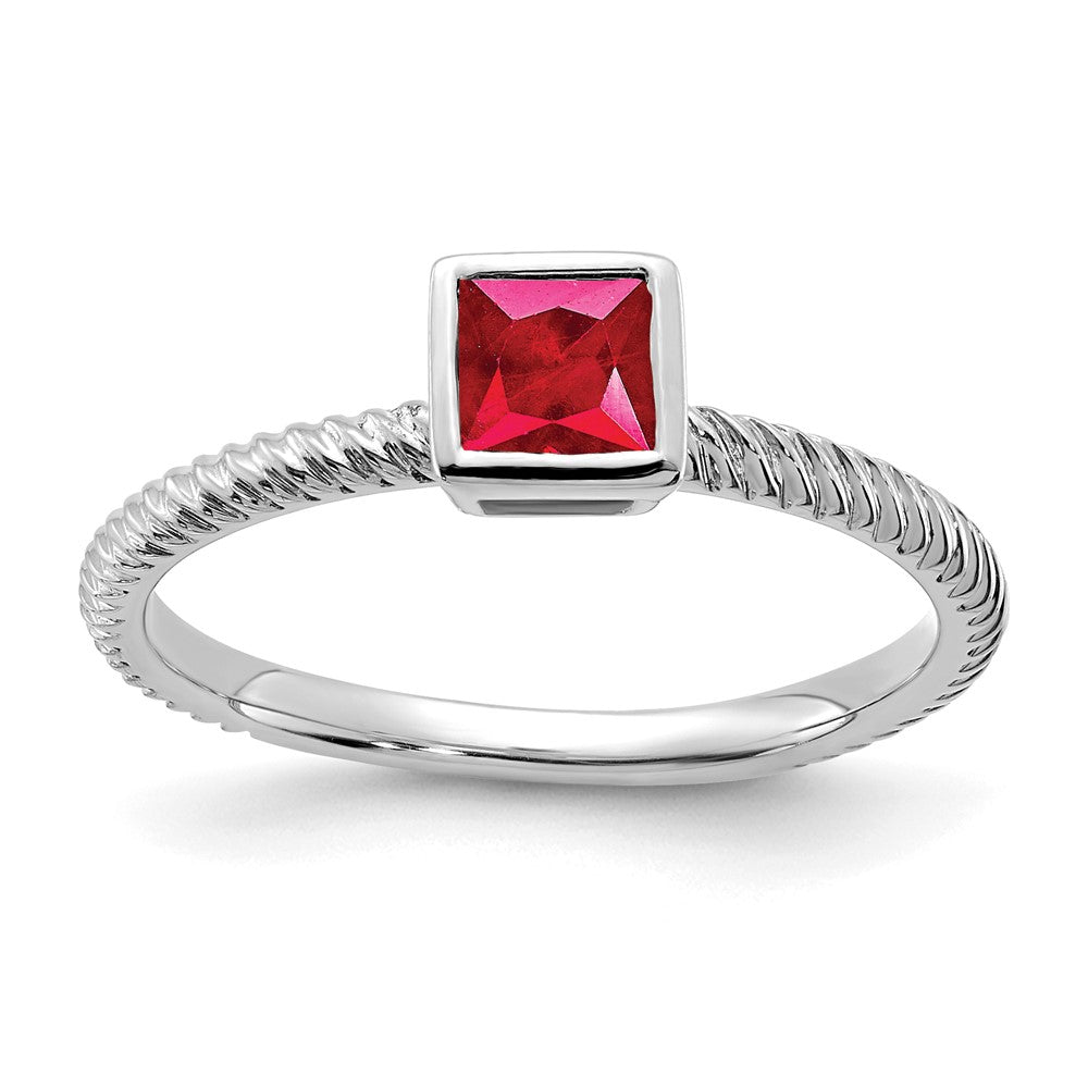 14k White Gold Square Bezel Ruby Ring