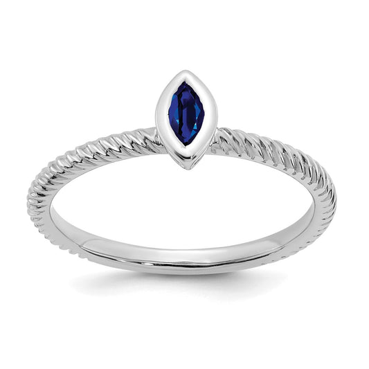 Solid 14k White Gold Marquise Bezel Simulated Sapphire Ring