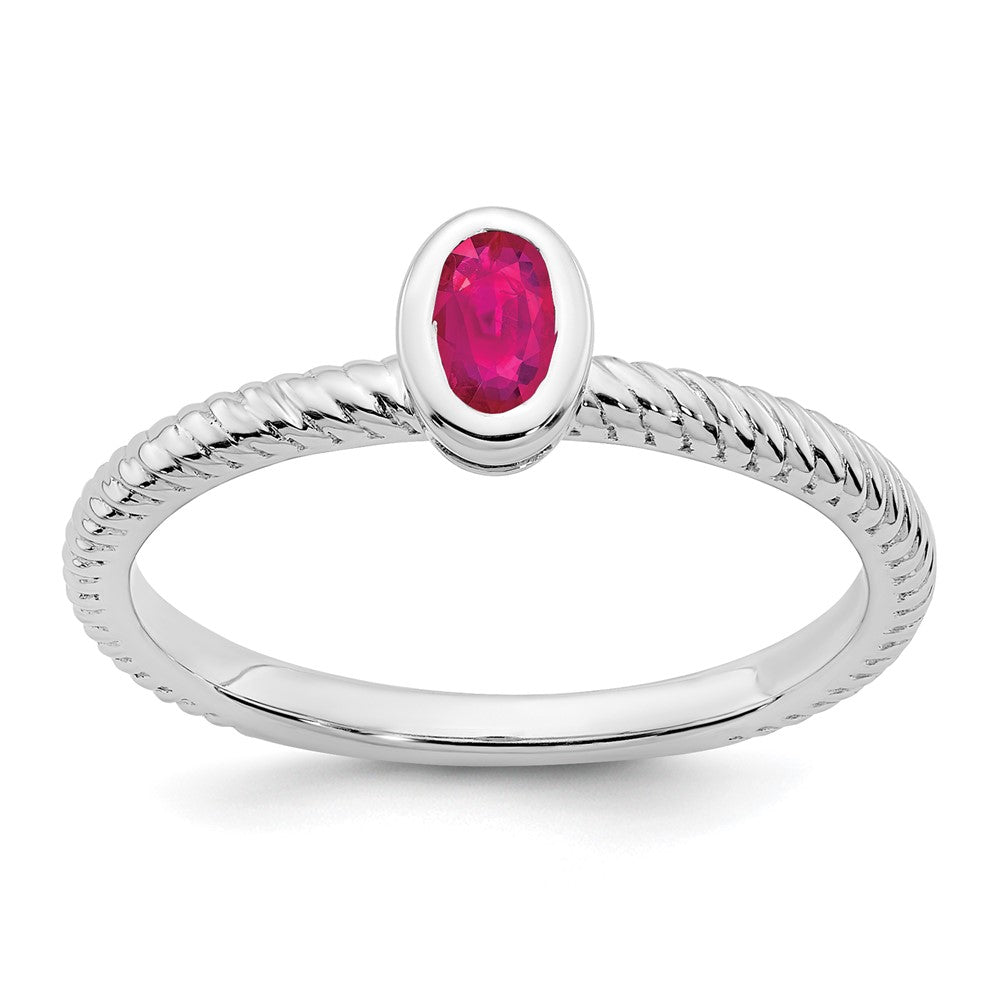 14k White Gold Oval Bezel Ruby Ring