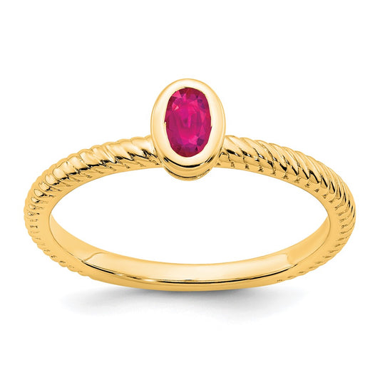 14K Yellow Gold Oval Bezel Ruby Ring