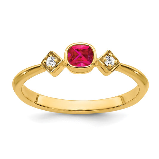 14K Yellow Gold Ruby and Real Diamond Ring