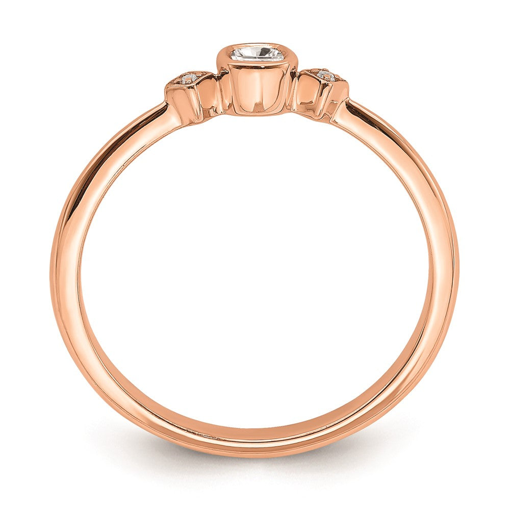 0.11ct. CZ Solid Real 14k Rose Gold Polish Petite Cushion Complete Dia Ring