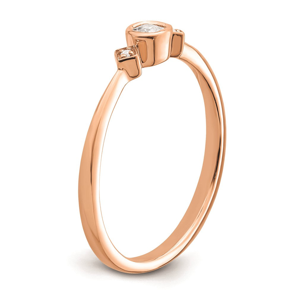 0.11ct. CZ Solid Real 14k Rose Gold Polish Petite Cushion Complete Dia Ring