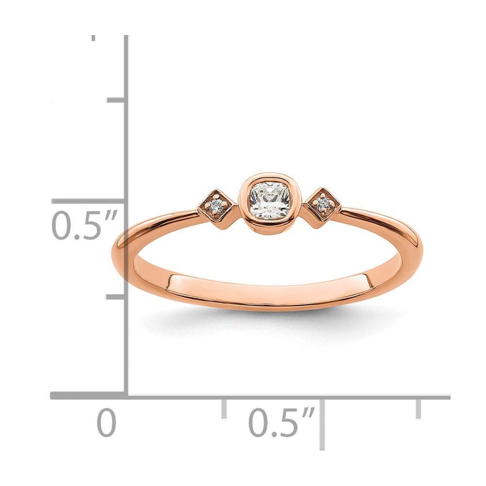 0.11ct. CZ Solid Real 14k Rose Gold Polish Petite Cushion Complete Dia Ring